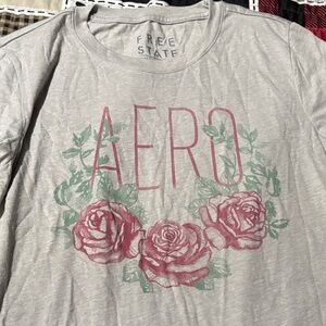 Free State Gray Tee with Pink and Green Floral Graphic
